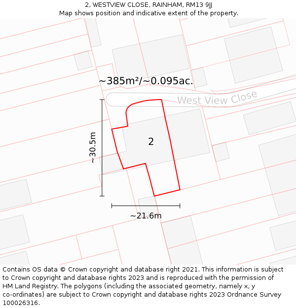 2, WESTVIEW CLOSE, RAINHAM, RM13 9JJ: Plot and title map
