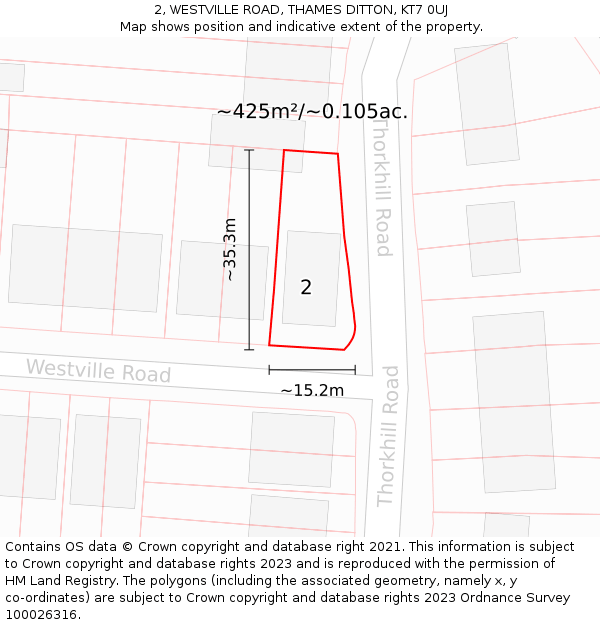 2, WESTVILLE ROAD, THAMES DITTON, KT7 0UJ: Plot and title map