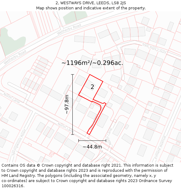 2, WESTWAYS DRIVE, LEEDS, LS8 2JS: Plot and title map