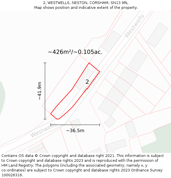 2, WESTWELLS, NESTON, CORSHAM, SN13 9RL: Plot and title map