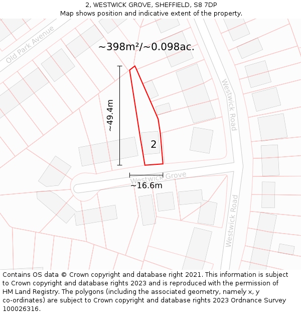 2, WESTWICK GROVE, SHEFFIELD, S8 7DP: Plot and title map