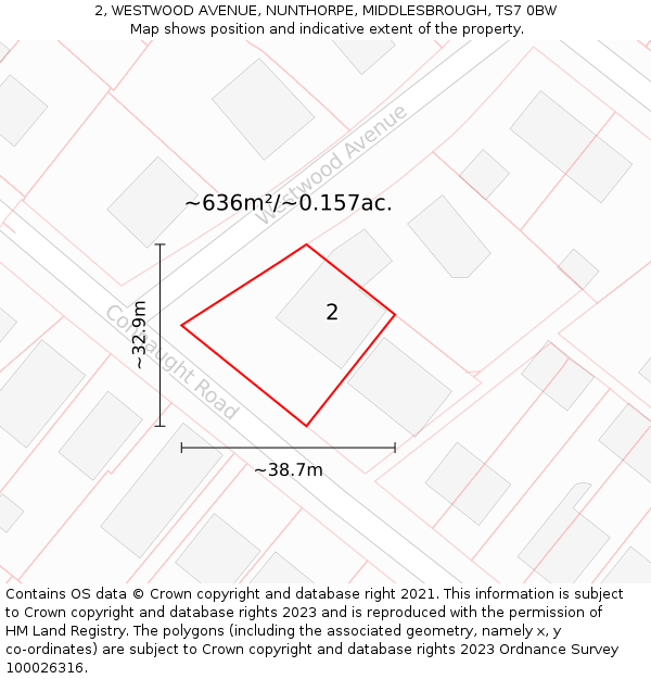 2, WESTWOOD AVENUE, NUNTHORPE, MIDDLESBROUGH, TS7 0BW: Plot and title map