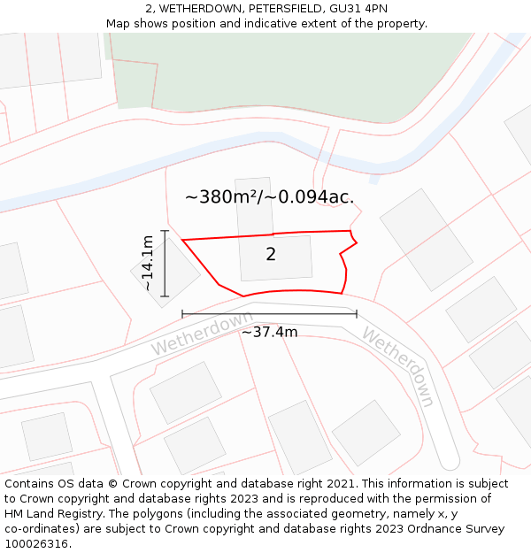 2, WETHERDOWN, PETERSFIELD, GU31 4PN: Plot and title map