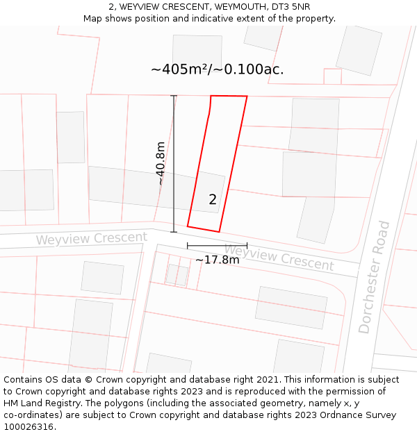2, WEYVIEW CRESCENT, WEYMOUTH, DT3 5NR: Plot and title map