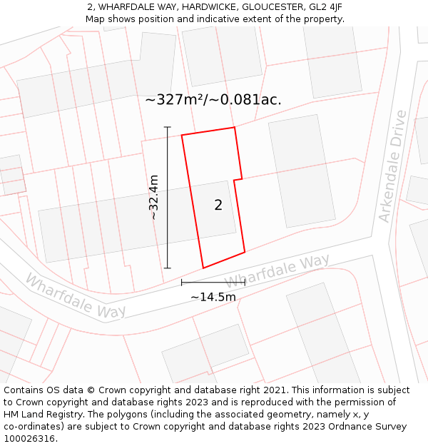 2, WHARFDALE WAY, HARDWICKE, GLOUCESTER, GL2 4JF: Plot and title map
