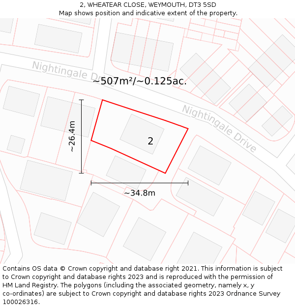 2, WHEATEAR CLOSE, WEYMOUTH, DT3 5SD: Plot and title map