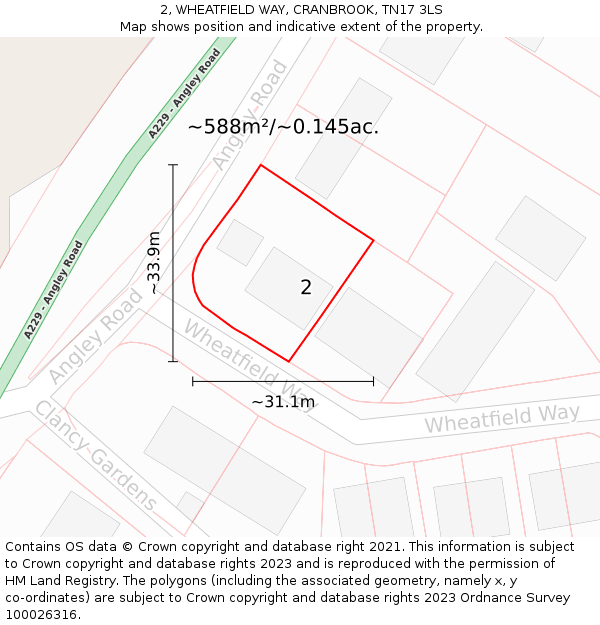 2, WHEATFIELD WAY, CRANBROOK, TN17 3LS: Plot and title map
