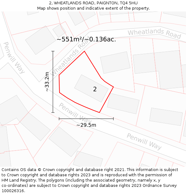 2, WHEATLANDS ROAD, PAIGNTON, TQ4 5HU: Plot and title map