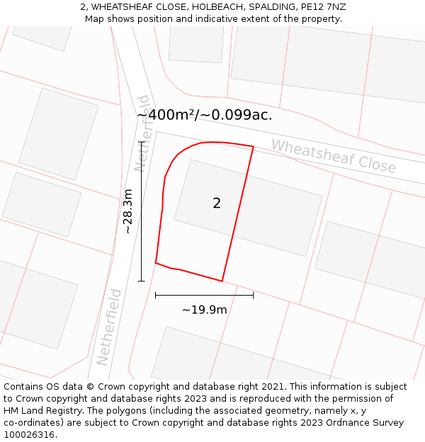 2, WHEATSHEAF CLOSE, HOLBEACH, SPALDING, PE12 7NZ: Plot and title map