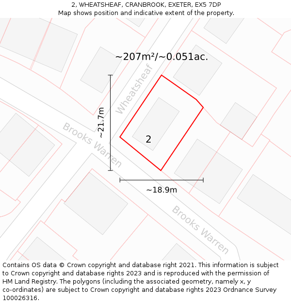 2, WHEATSHEAF, CRANBROOK, EXETER, EX5 7DP: Plot and title map