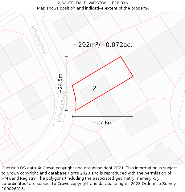 2, WHEELDALE, WIGSTON, LE18 3XN: Plot and title map