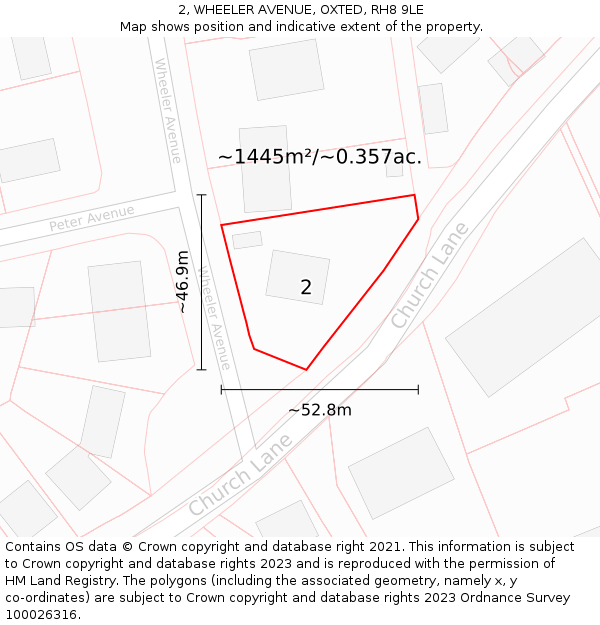 2, WHEELER AVENUE, OXTED, RH8 9LE: Plot and title map