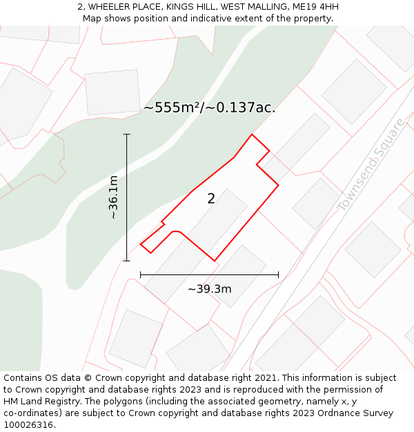 2, WHEELER PLACE, KINGS HILL, WEST MALLING, ME19 4HH: Plot and title map