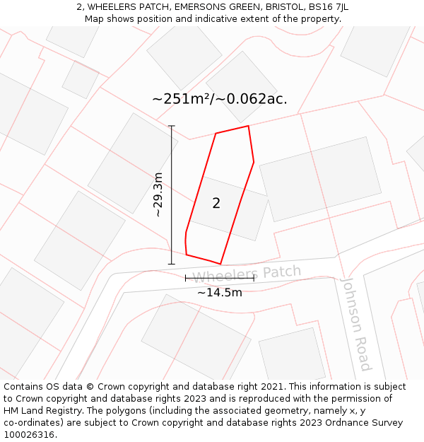2, WHEELERS PATCH, EMERSONS GREEN, BRISTOL, BS16 7JL: Plot and title map