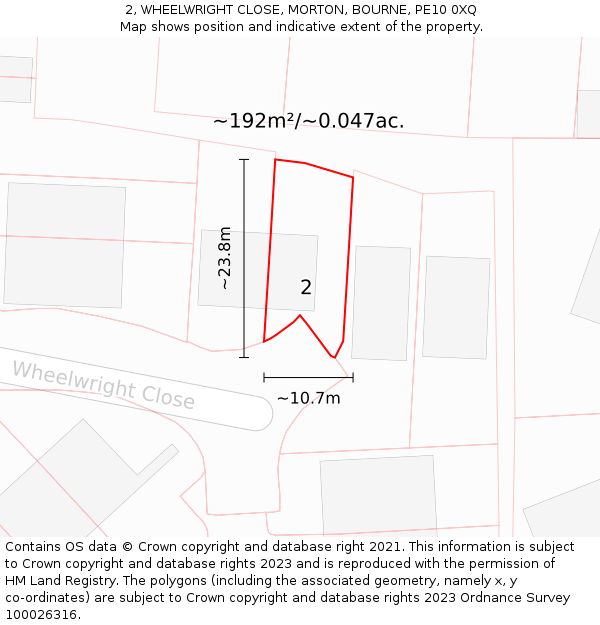 2, WHEELWRIGHT CLOSE, MORTON, BOURNE, PE10 0XQ: Plot and title map