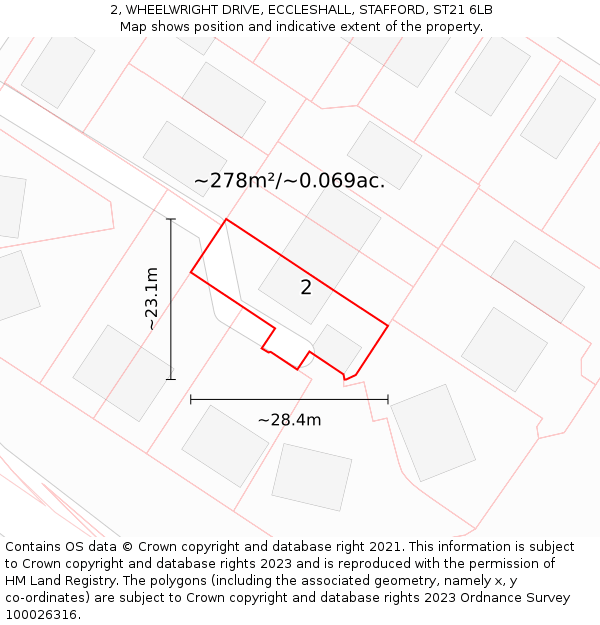 2, WHEELWRIGHT DRIVE, ECCLESHALL, STAFFORD, ST21 6LB: Plot and title map
