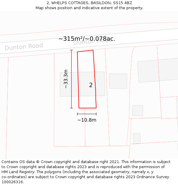 2, WHELPS COTTAGES, BASILDON, SS15 4BZ: Plot and title map