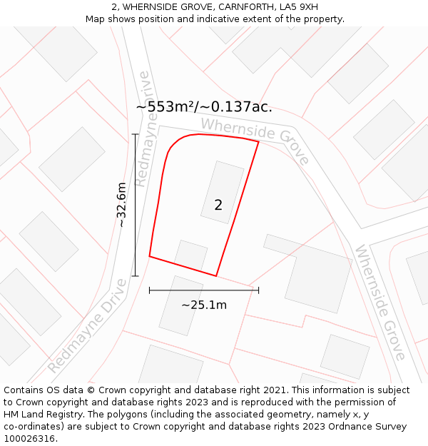 2, WHERNSIDE GROVE, CARNFORTH, LA5 9XH: Plot and title map
