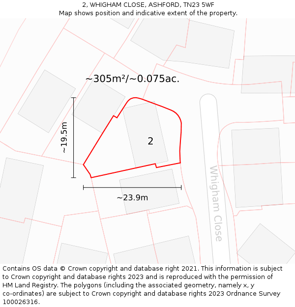 2, WHIGHAM CLOSE, ASHFORD, TN23 5WF: Plot and title map