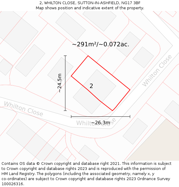 2, WHILTON CLOSE, SUTTON-IN-ASHFIELD, NG17 3BF: Plot and title map