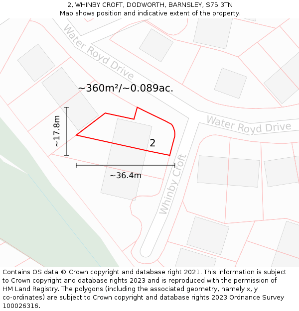2, WHINBY CROFT, DODWORTH, BARNSLEY, S75 3TN: Plot and title map