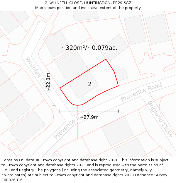 2, WHINFELL CLOSE, HUNTINGDON, PE29 6GZ: Plot and title map