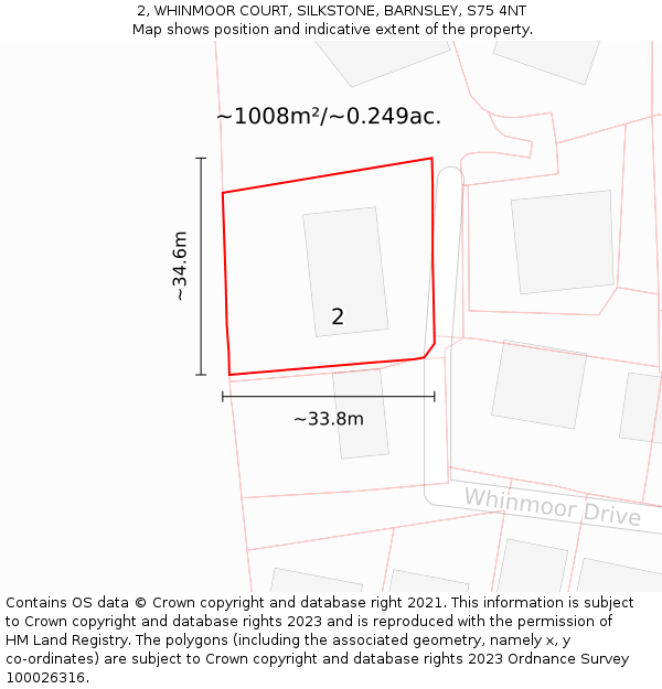 2, WHINMOOR COURT, SILKSTONE, BARNSLEY, S75 4NT: Plot and title map