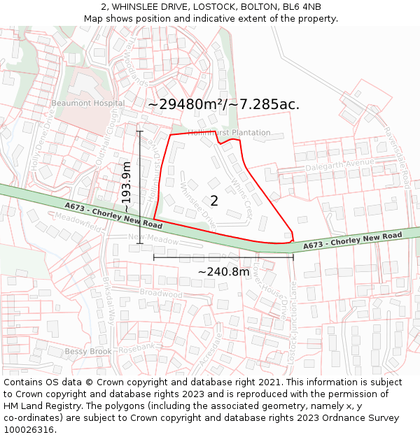 2, WHINSLEE DRIVE, LOSTOCK, BOLTON, BL6 4NB: Plot and title map