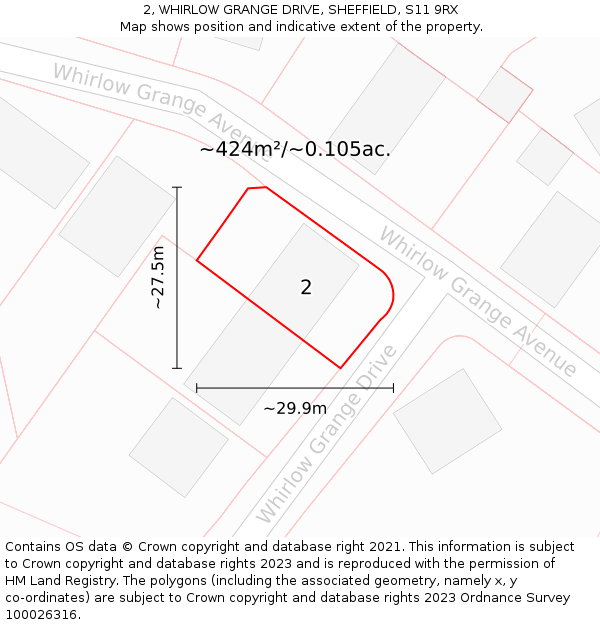 2, WHIRLOW GRANGE DRIVE, SHEFFIELD, S11 9RX: Plot and title map