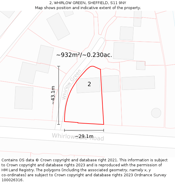 2, WHIRLOW GREEN, SHEFFIELD, S11 9NY: Plot and title map