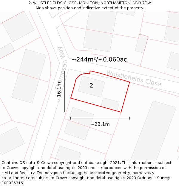 2, WHISTLEFIELDS CLOSE, MOULTON, NORTHAMPTON, NN3 7DW: Plot and title map