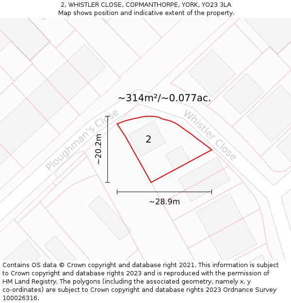 2, WHISTLER CLOSE, COPMANTHORPE, YORK, YO23 3LA: Plot and title map