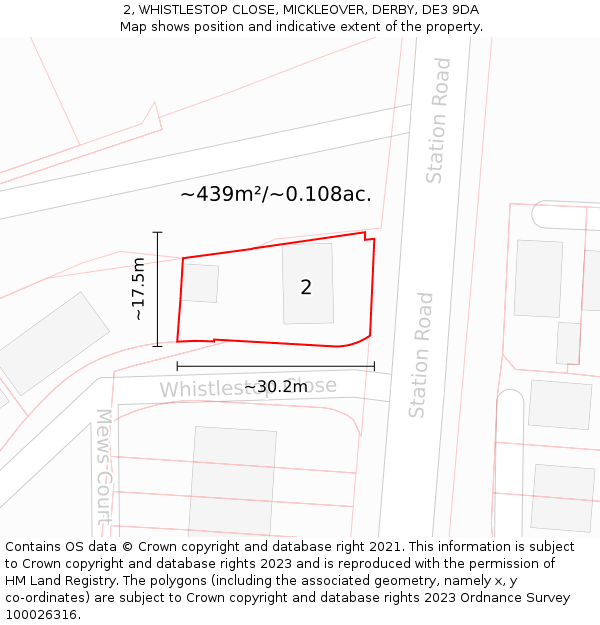 2, WHISTLESTOP CLOSE, MICKLEOVER, DERBY, DE3 9DA: Plot and title map