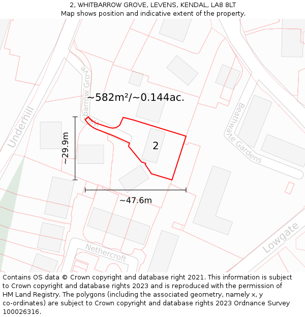 2, WHITBARROW GROVE, LEVENS, KENDAL, LA8 8LT: Plot and title map