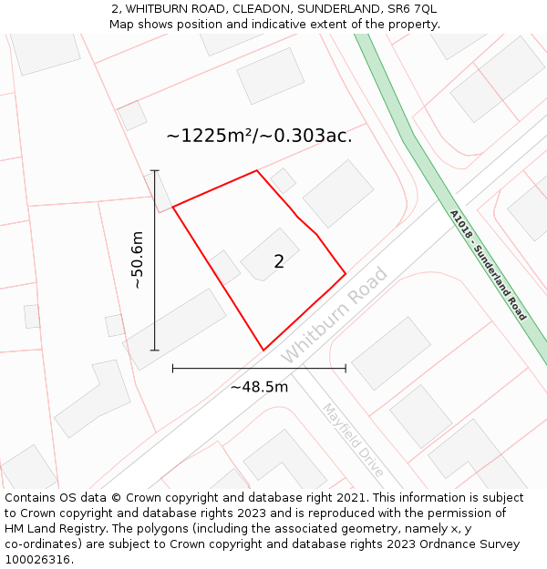 2, WHITBURN ROAD, CLEADON, SUNDERLAND, SR6 7QL: Plot and title map
