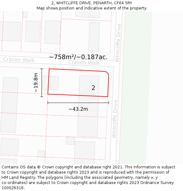 2, WHITCLIFFE DRIVE, PENARTH, CF64 5RY: Plot and title map
