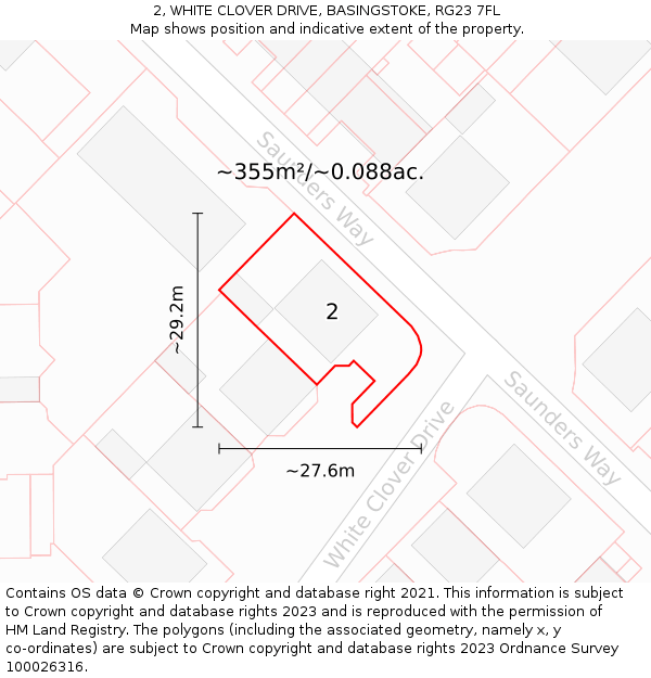 2, WHITE CLOVER DRIVE, BASINGSTOKE, RG23 7FL: Plot and title map