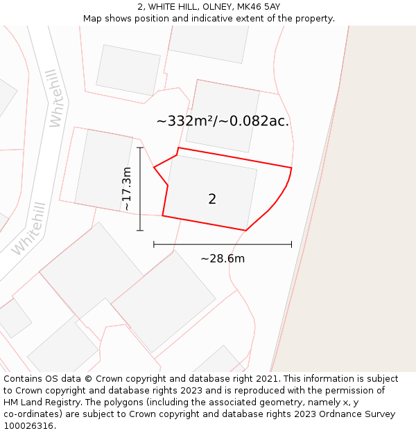 2, WHITE HILL, OLNEY, MK46 5AY: Plot and title map