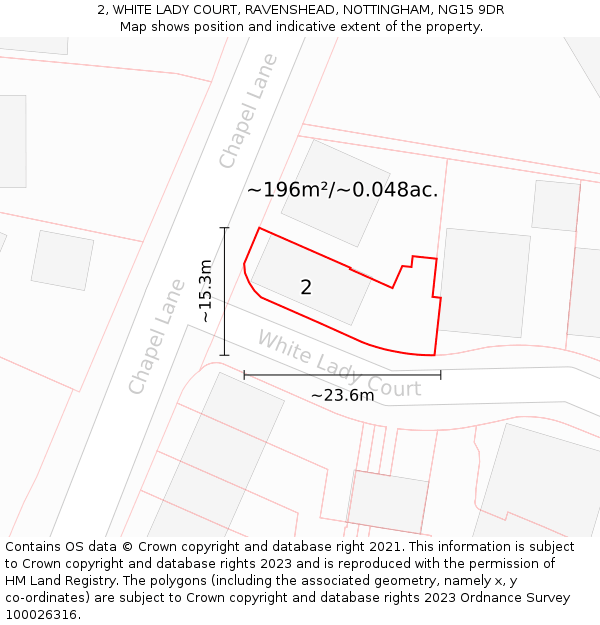 2, WHITE LADY COURT, RAVENSHEAD, NOTTINGHAM, NG15 9DR: Plot and title map