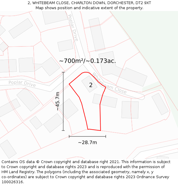 2, WHITEBEAM CLOSE, CHARLTON DOWN, DORCHESTER, DT2 9XT: Plot and title map