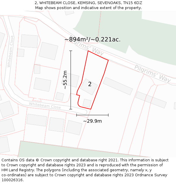 2, WHITEBEAM CLOSE, KEMSING, SEVENOAKS, TN15 6DZ: Plot and title map