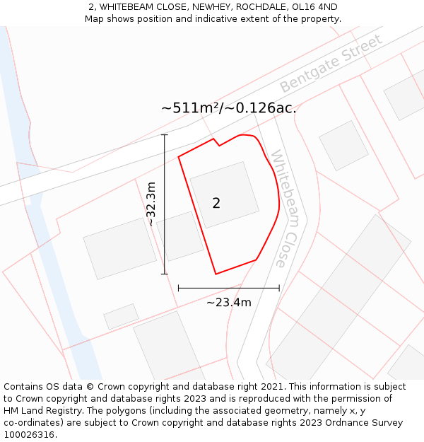 2, WHITEBEAM CLOSE, NEWHEY, ROCHDALE, OL16 4ND: Plot and title map