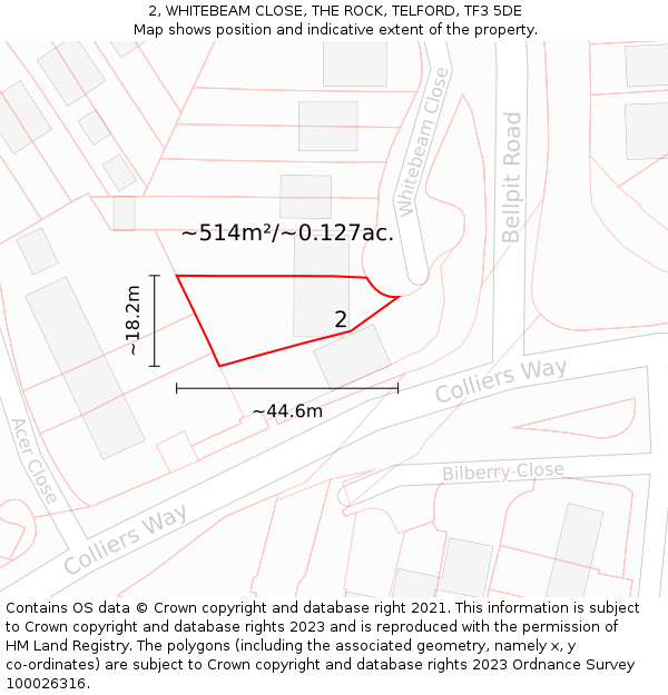 2, WHITEBEAM CLOSE, THE ROCK, TELFORD, TF3 5DE: Plot and title map
