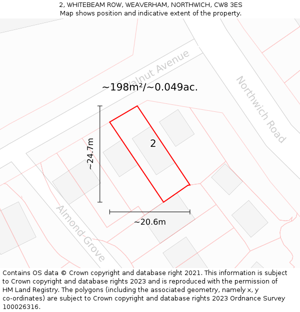 2, WHITEBEAM ROW, WEAVERHAM, NORTHWICH, CW8 3ES: Plot and title map
