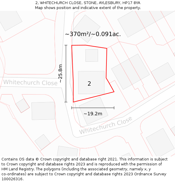 2, WHITECHURCH CLOSE, STONE, AYLESBURY, HP17 8YA: Plot and title map