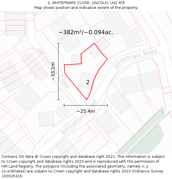 2, WHITEFRIARS CLOSE, LINCOLN, LN2 4FE: Plot and title map