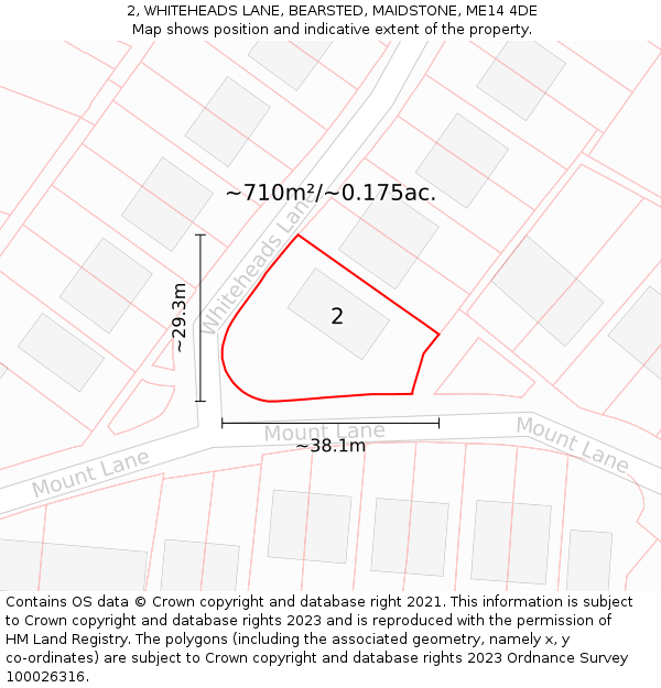 2, WHITEHEADS LANE, BEARSTED, MAIDSTONE, ME14 4DE: Plot and title map