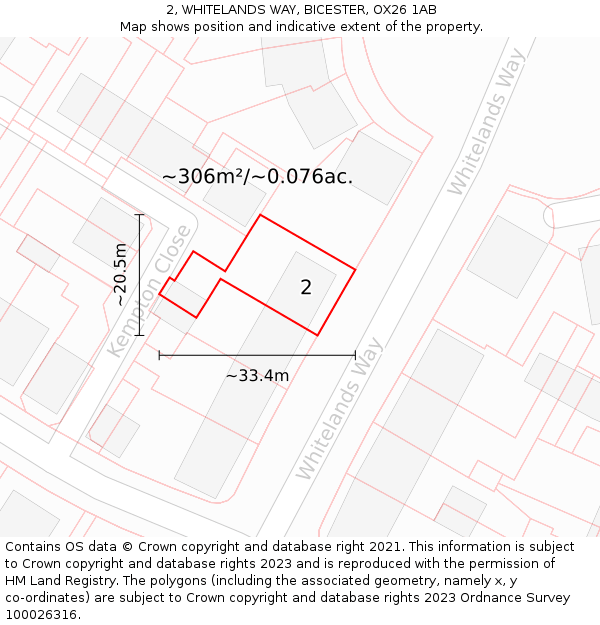 2, WHITELANDS WAY, BICESTER, OX26 1AB: Plot and title map