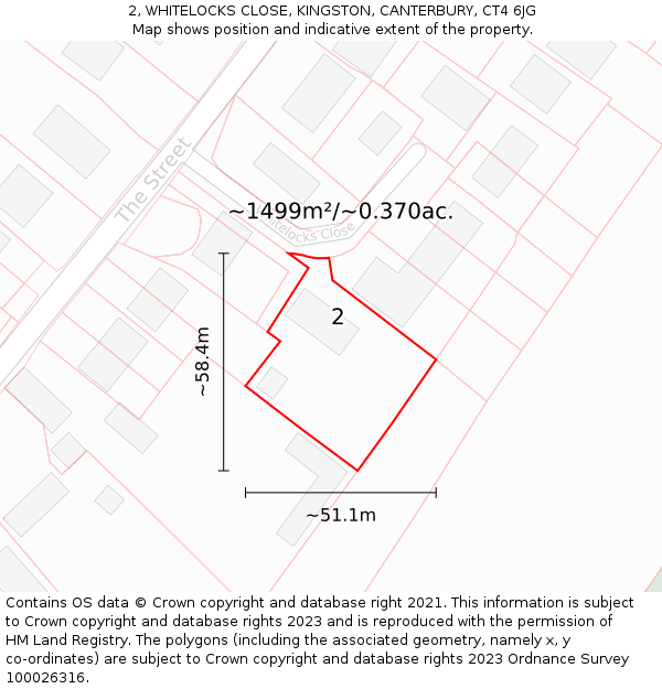 2, WHITELOCKS CLOSE, KINGSTON, CANTERBURY, CT4 6JG: Plot and title map