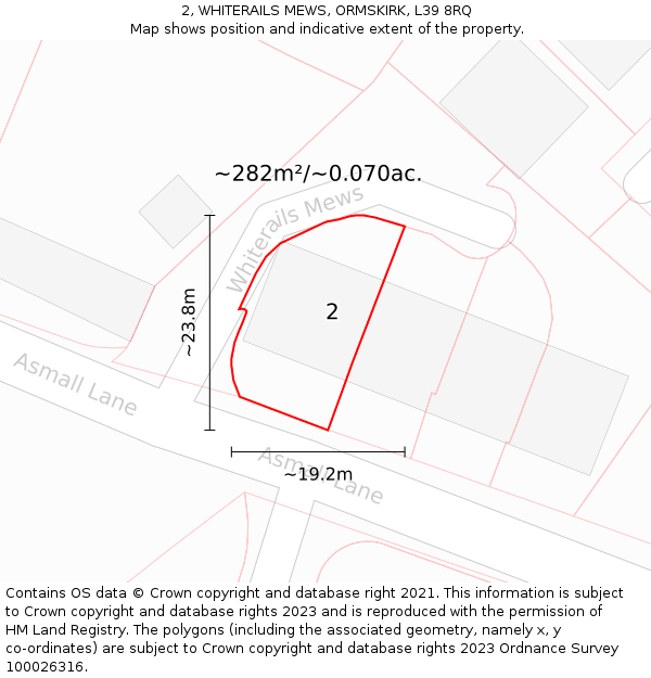 2, WHITERAILS MEWS, ORMSKIRK, L39 8RQ: Plot and title map